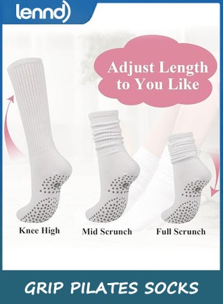 Grip Pilates Socks for Women, Yoga Slouch Socks with Grip for Barre Workout Hospital Long Scrunch Slipper Socks - view 5